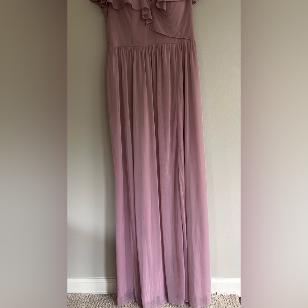 AZAZIE Jael Dusty Mauve V-Neck Ruffle Maxi Dress Bridesmaid Formal Gown Size 12 - Picture 5 of 15